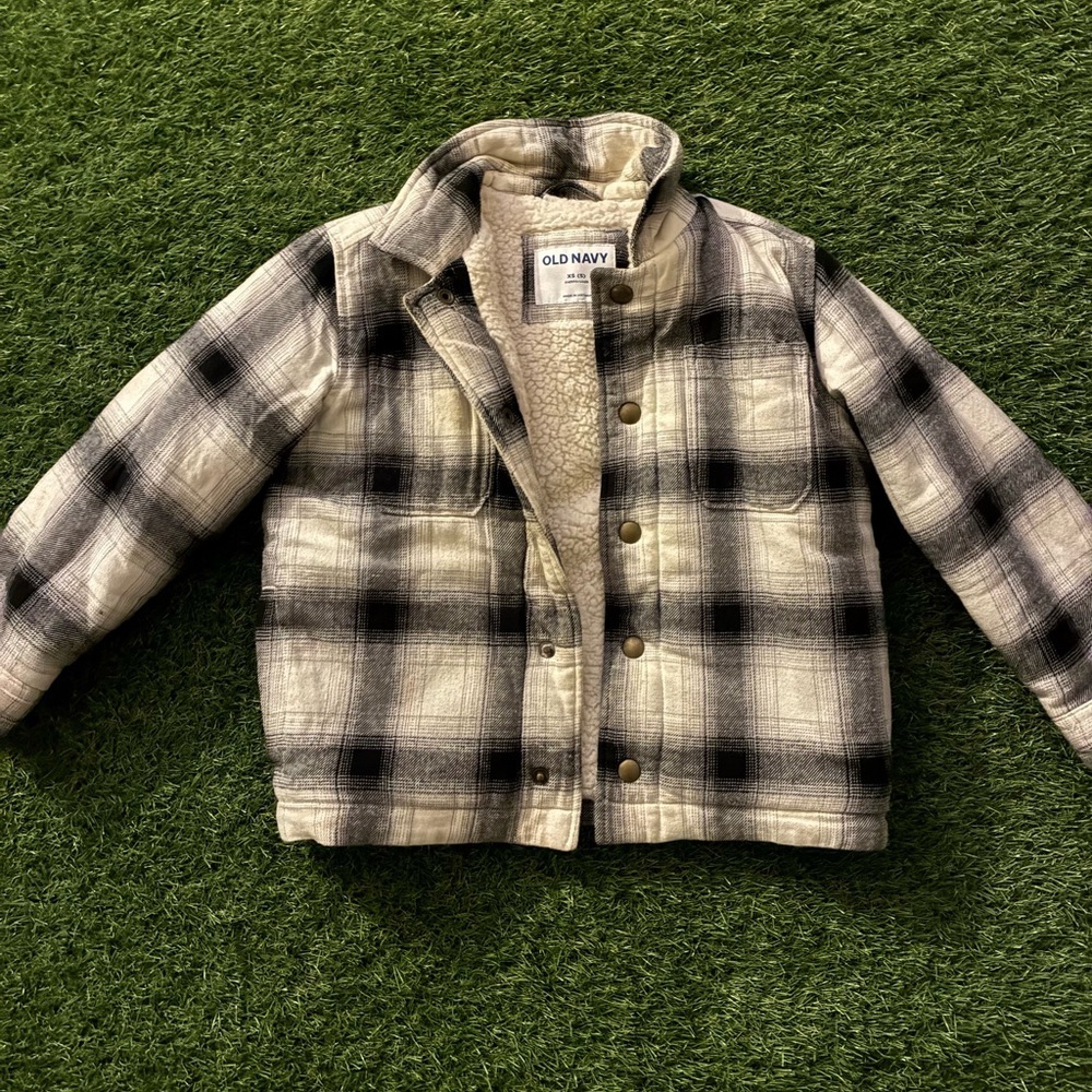 Old Navy Black and Cream Checkered Jacket